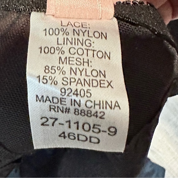 Full Figure Women’s Bra 46DD Black Lace Mesh Wireless Posture Support 2 Row Hook - Picture 9 of 11